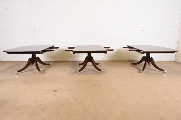Baker Furniture Georgian Monumental Mahogany Triple Pedestal Extension Dining Table, Newly Refinished - Image 6