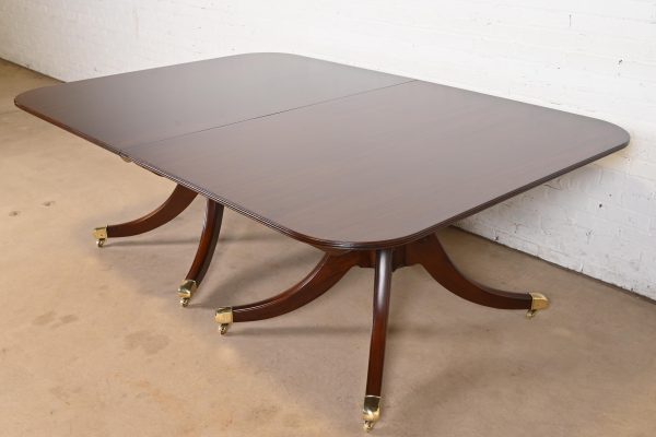 Baker Furniture Georgian Monumental Mahogany Triple Pedestal Extension Dining Table, Newly Refinished - Image 8
