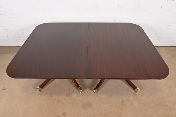 Baker Furniture Georgian Monumental Mahogany Triple Pedestal Extension Dining Table, Newly Refinished - Image 9
