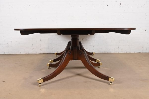 Baker Furniture Georgian Monumental Mahogany Triple Pedestal Extension Dining Table, Newly Refinished - Image 10