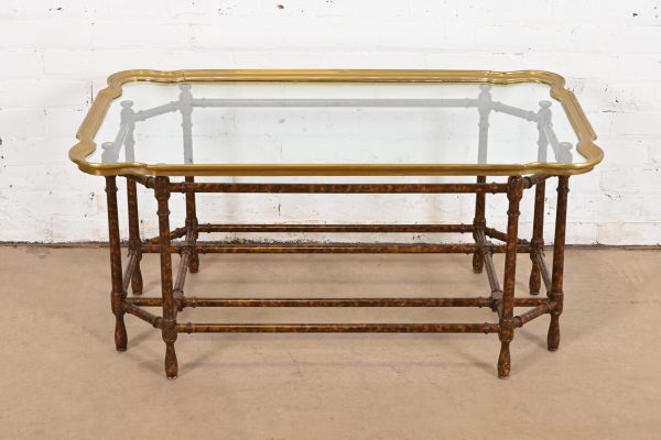 Baker Furniture Hollywood Regency Chinoiserie Faux Bamboo, Brass, and Glass Cocktail Table - Image 2