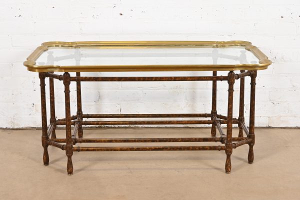 Baker Furniture Hollywood Regency Chinoiserie Faux Bamboo, Brass, and Glass Cocktail Table - Image 3
