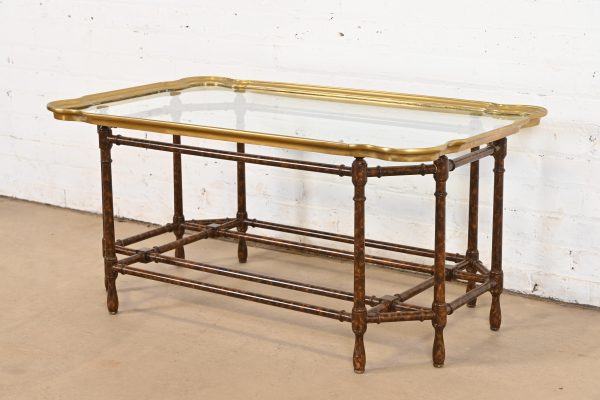 Baker Furniture Hollywood Regency Chinoiserie Faux Bamboo, Brass, and Glass Cocktail Table - Image 4