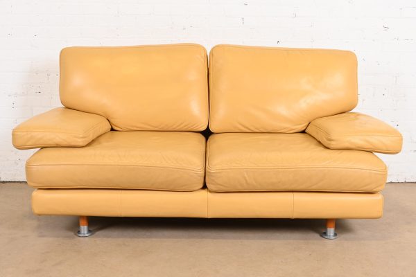 Ligne Roset Modern Yellow Leather Sofa or Loveseat
