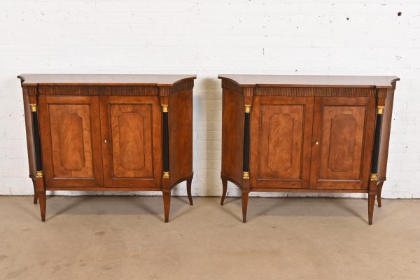 Baker Furniture Neoclassical Cherry Wood and Parcel Ebonized Sideboards or Bar Cabinets, Pair - Image 2