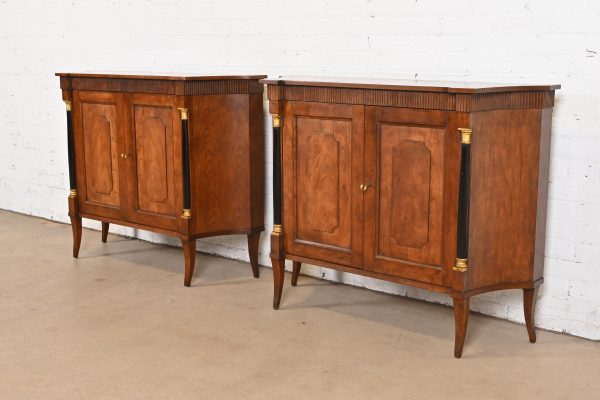 Baker Furniture Neoclassical Cherry Wood and Parcel Ebonized Sideboards or Bar Cabinets, Pair - Image 3