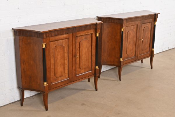 Baker Furniture Neoclassical Cherry Wood and Parcel Ebonized Sideboards or Bar Cabinets, Pair - Image 4