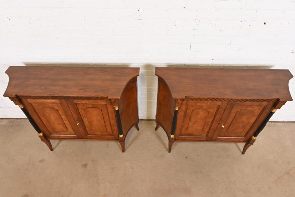 Baker Furniture Neoclassical Cherry Wood and Parcel Ebonized Sideboards or Bar Cabinets, Pair - Image 9
