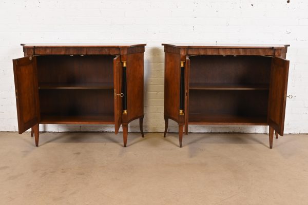Baker Furniture Neoclassical Cherry Wood and Parcel Ebonized Sideboards or Bar Cabinets, Pair - Image 5