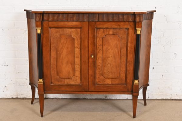 Baker Furniture Neoclassical Cherry Wood and Parcel Ebonized Sideboard or Bar Cabinet, Circa 1960s