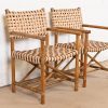 McGuire Hollywood Regency Organic Modern Bamboo and Woven Leather Club Chairs, Pair