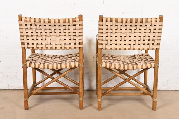 McGuire Hollywood Regency Organic Modern Bamboo and Woven Leather Club Chairs, Pair - Image 11