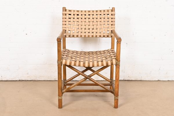 McGuire Hollywood Regency Organic Modern Bamboo and Woven Leather Club Chair - Image 2