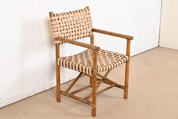 McGuire Hollywood Regency Organic Modern Bamboo and Woven Leather Club Chair - Image 4