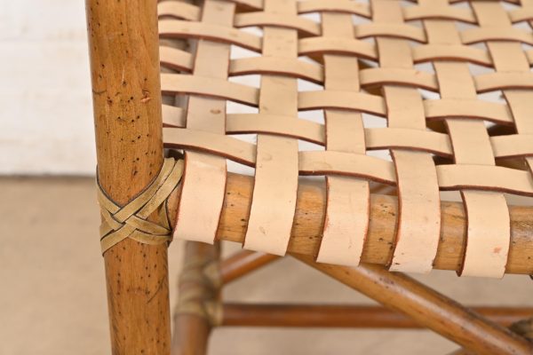 McGuire Hollywood Regency Organic Modern Bamboo and Woven Leather Club Chairs, Pair - Image 9