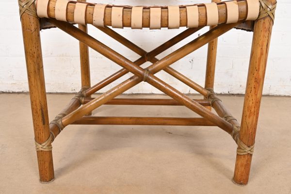 McGuire Hollywood Regency Organic Modern Bamboo and Woven Leather Club Chairs, Pair - Image 10