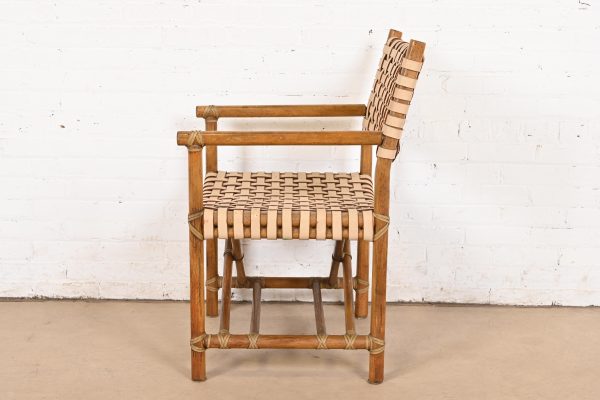McGuire Hollywood Regency Organic Modern Bamboo and Woven Leather Club Chair - Image 9