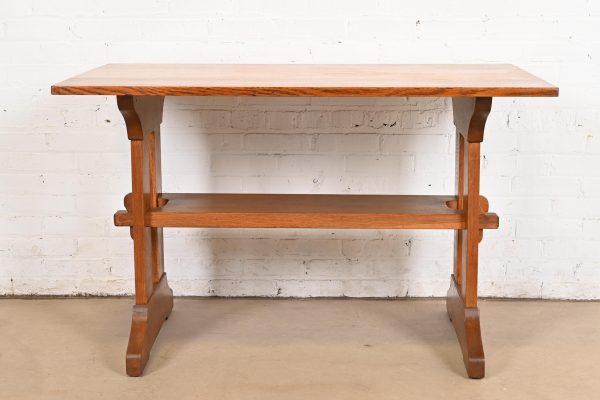 Gustav Stickley Antique Mission Oak Arts & Crafts Trestle Library Table or Writing Desk, Circa 1910 - Image 3