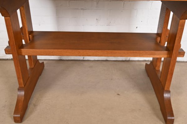 Gustav Stickley Antique Mission Oak Arts & Crafts Trestle Library Table or Writing Desk, Circa 1910 - Image 7