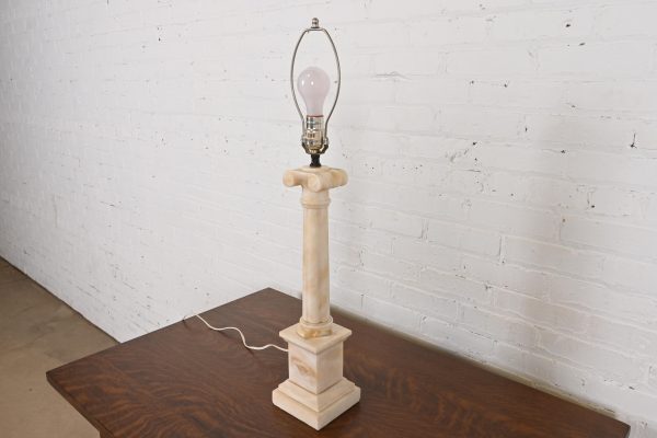 Neoclassical Italian Carrara Marble Column Tall Table Lamp, Circa 1960s - Image 2