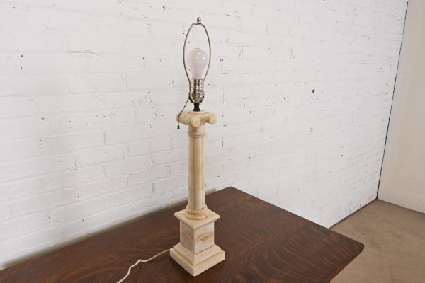 Neoclassical Italian Carrara Marble Column Tall Table Lamp, Circa 1960s - Image 3