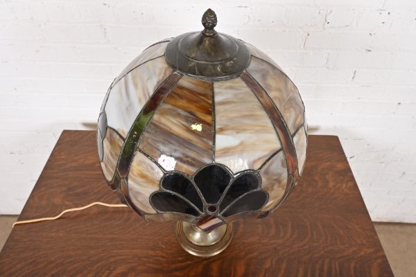 Tiffany Studios Style Arts & Crafts Bronze Table Lamp With Stained Glass Shade, Circa 1930s - Image 4
