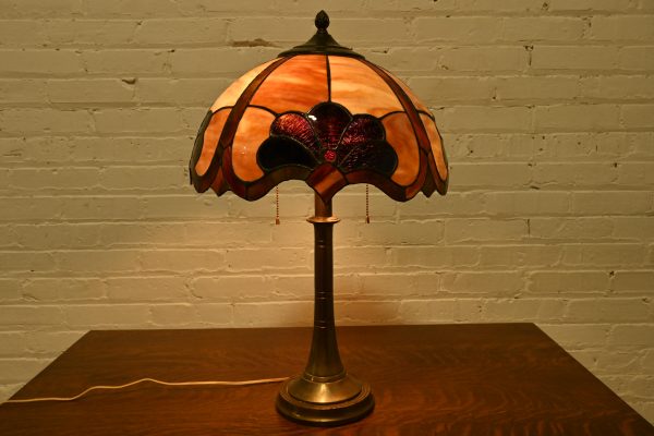Tiffany Studios Style Arts & Crafts Bronze Table Lamp With Stained Glass Shade, Circa 1930s - Image 8