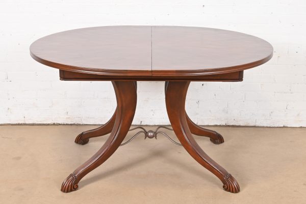 Italian Provincial Carved Cherry Wood Pedestal Extension Dining Table by Emanuel Morez, Newly Refinished - Image 7