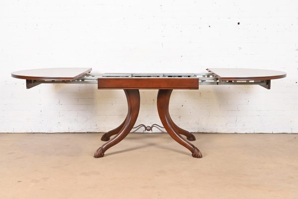 Italian Provincial Carved Cherry Wood Pedestal Extension Dining Table by Emanuel Morez, Newly Refinished - Image 6