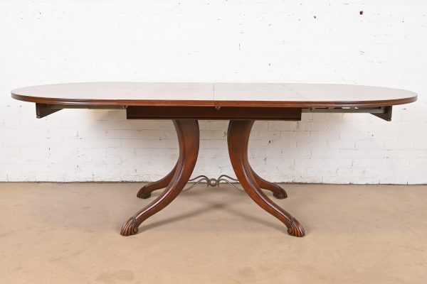 Italian Provincial Carved Cherry Wood Pedestal Extension Dining Table by Emanuel Morez, Newly Refinished - Image 2