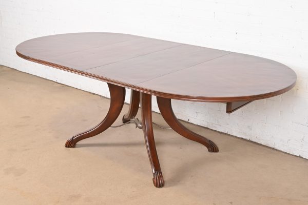 Italian Provincial Carved Cherry Wood Pedestal Extension Dining Table by Emanuel Morez, Newly Refinished - Image 3