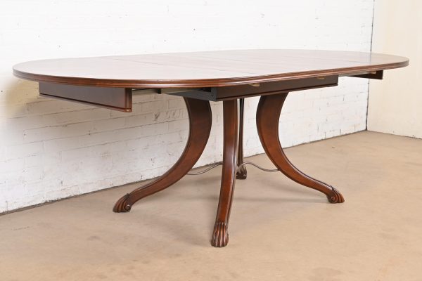 Italian Provincial Carved Cherry Wood Pedestal Extension Dining Table by Emanuel Morez, Newly Refinished - Image 4