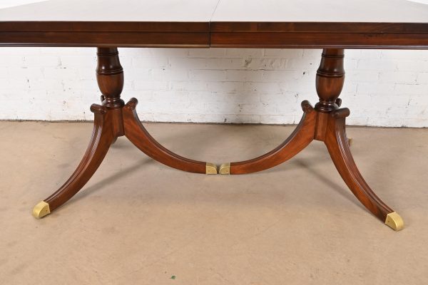 Baker Furniture Style Georgian Mahogany Double Pedestal Extension Dining Table, Newly Refinished - Image 10