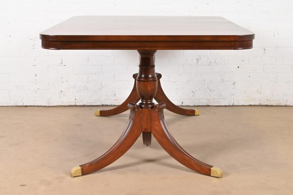 Baker Furniture Style Georgian Mahogany Double Pedestal Extension Dining Table, Newly Refinished - Image 11