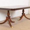 Baker Furniture Style Georgian Mahogany Double Pedestal Extension Dining Table, Newly Refinished - Image 4