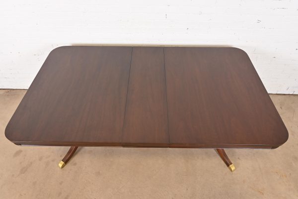 Baker Furniture Style Georgian Mahogany Double Pedestal Extension Dining Table, Newly Refinished - Image 5