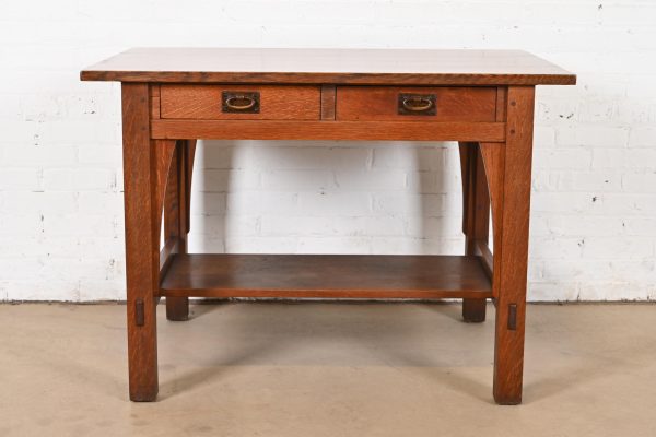 Gustav Stickley Mission Oak Arts & Crafts Writing Desk or Library Table, Circa 1910 - Image 3