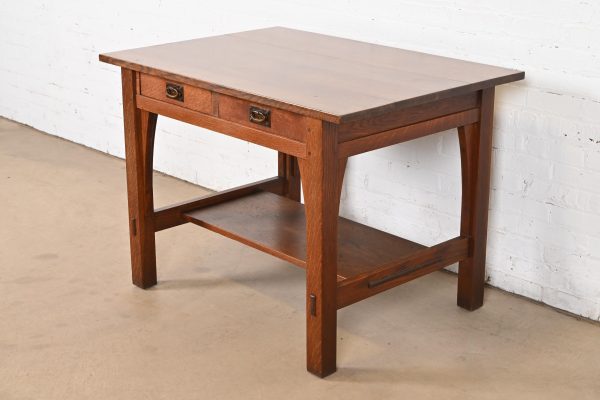 Gustav Stickley Mission Oak Arts & Crafts Writing Desk or Library Table, Circa 1910 - Image 4