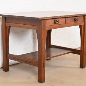 Gustav Stickley Mission Oak Arts & Crafts Writing Desk or Library Table, Circa 1910