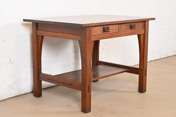 Gustav Stickley Mission Oak Arts & Crafts Writing Desk or Library Table, Circa 1910