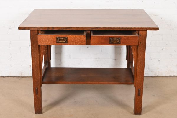 Gustav Stickley Mission Oak Arts & Crafts Writing Desk or Library Table, Circa 1910 - Image 5