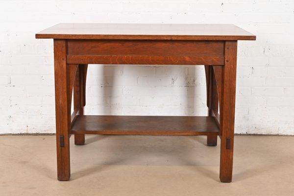 Gustav Stickley Mission Oak Arts & Crafts Writing Desk or Library Table, Circa 1910 - Image 11