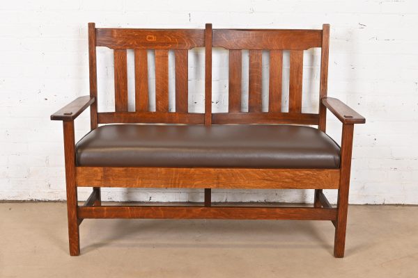 Stickley Brothers Antique Mission Oak Arts & Crafts Bench or Settee, Circa 1900 - Image 2