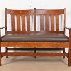 Stickley Brothers Antique Mission Oak Arts & Crafts Bench or Settee, Circa 1900