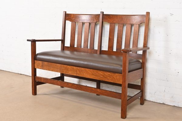 Stickley Brothers Antique Mission Oak Arts & Crafts Bench or Settee, Circa 1900 - Image 3