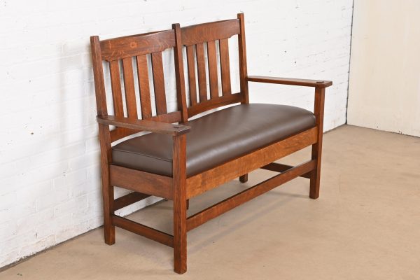 Stickley Brothers Antique Mission Oak Arts & Crafts Bench or Settee, Circa 1900 - Image 4