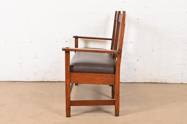 Stickley Brothers Antique Mission Oak Arts & Crafts Bench or Settee, Circa 1900 - Image 8