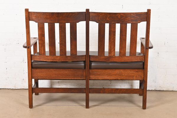 Stickley Brothers Antique Mission Oak Arts & Crafts Bench or Settee, Circa 1900 - Image 9