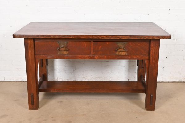 Imperial Furniture Grand Rapids Mission Oak Arts & Crafts Writing Desk or Library Table, Circa 1910 - Image 2