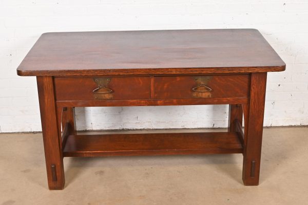 Imperial Furniture Grand Rapids Mission Oak Arts & Crafts Writing Desk or Library Table, Circa 1910 - Image 3